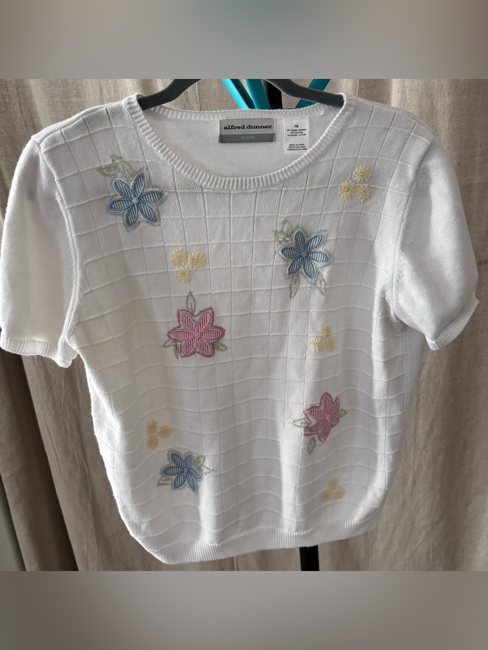 Alfred Dunner grandma Knit Top with Pastel Floral Embroidery